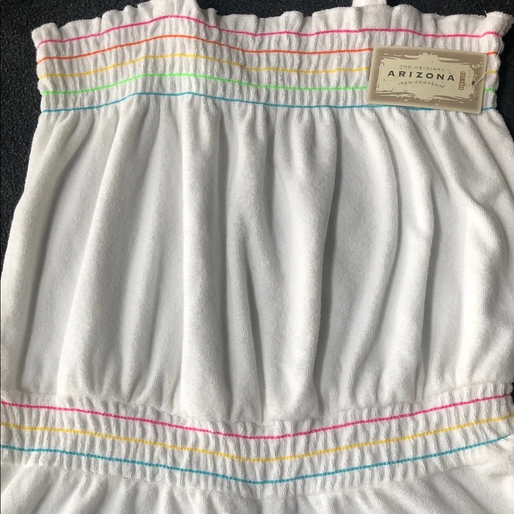 Arizona Jean Company Girls White Terry Swim Romper Coverup + 🌈 Size L (14-16)